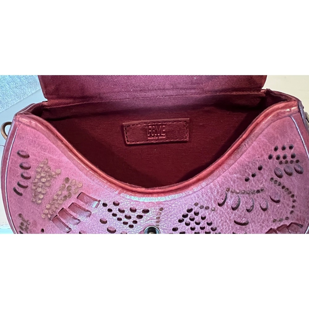 Frye Vivian Leather Crossbody Bag Brick Red Burgundy Whipstitch Boho Western - Picture 5 of 10